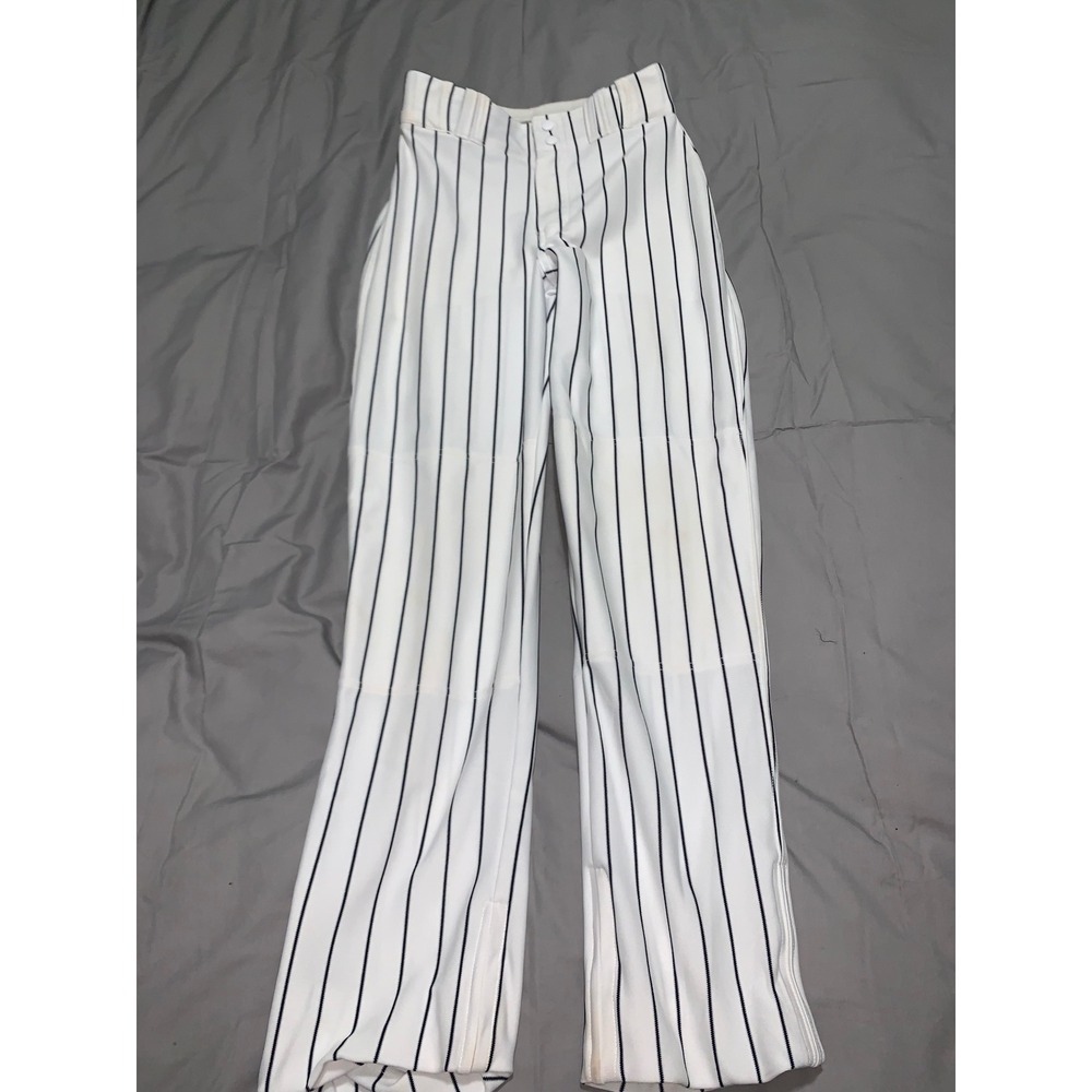 Champro Mens Baseball Pants White Navy Blue Pinstripe Adult Small Open Bottom